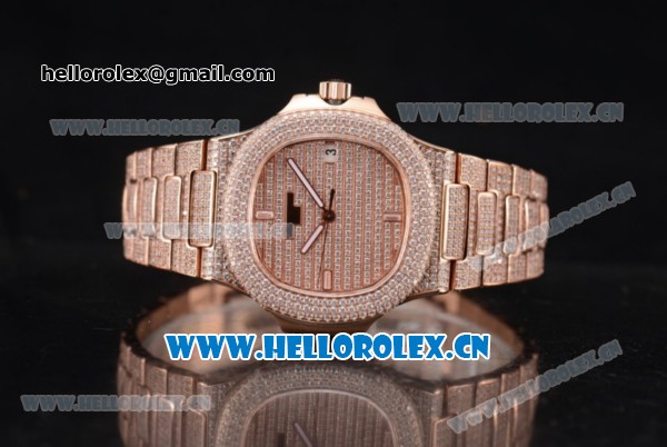 Patek Philippe Jumbo Nautilus Clone PP Automatic Rose Gold/Diamonds Case with Diamonds Dial and Stick Markers - Click Image to Close